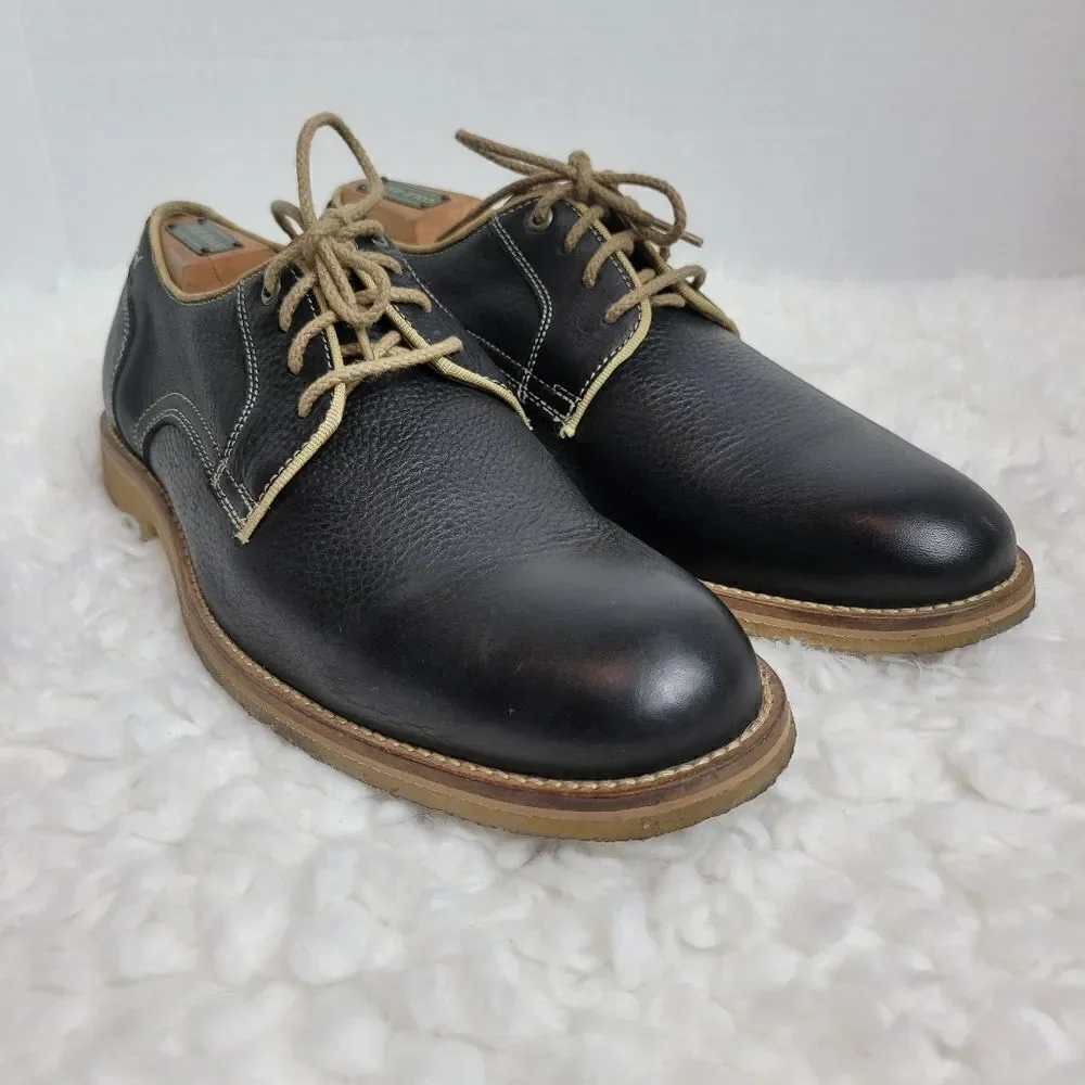 Johnston & Murphy Howell Mens Oxford Shoes Sz 9.5 Plain Toe Navy Oiled Leather